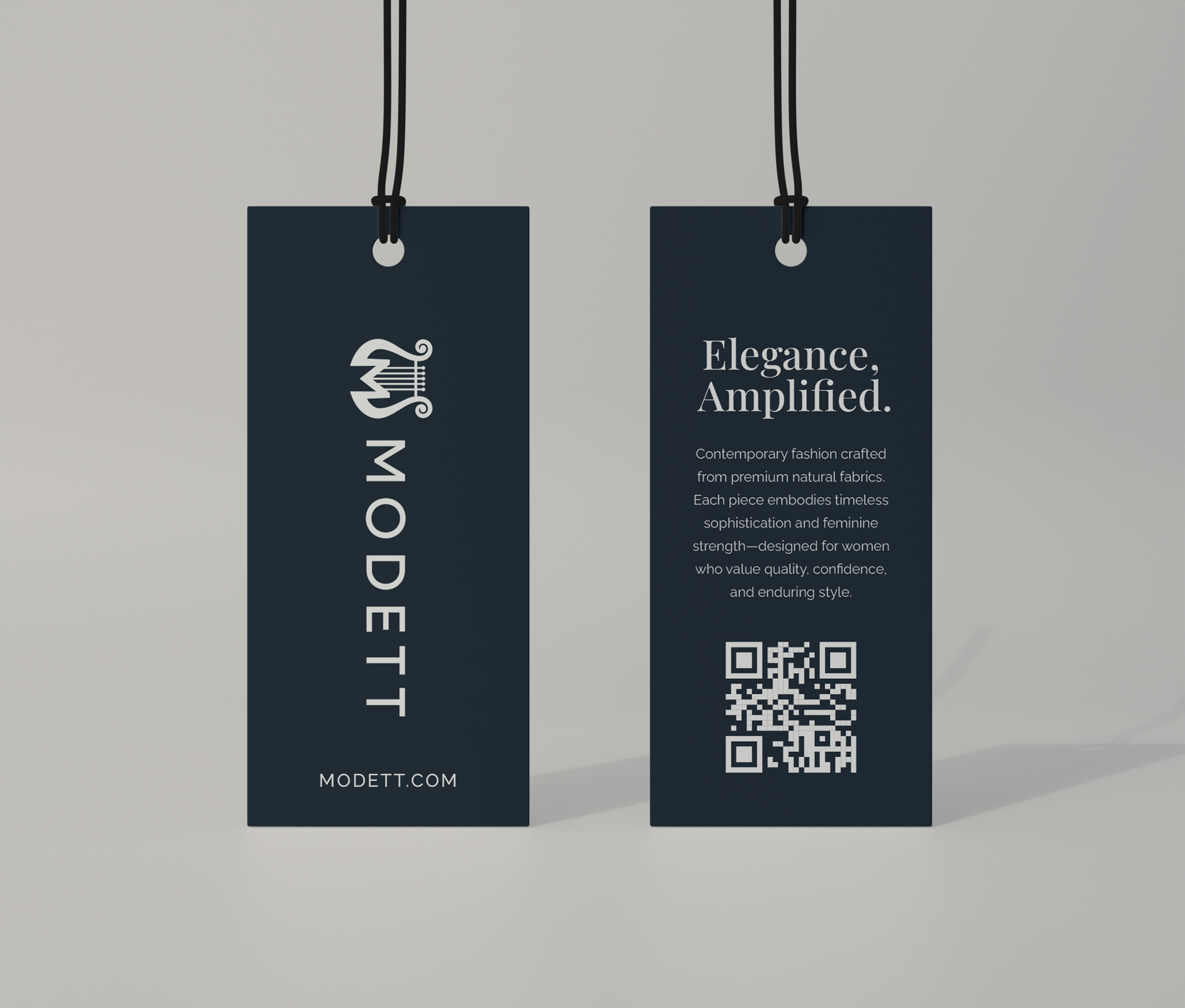 Modett branded hang tag on finished garment